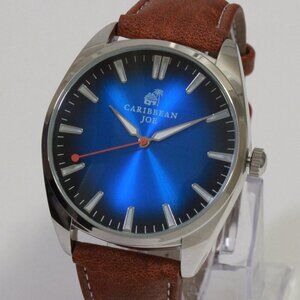 Caribbean Joe Men's Dress Quartz Watch Radiant Blue Dial Tan Leather 41mm